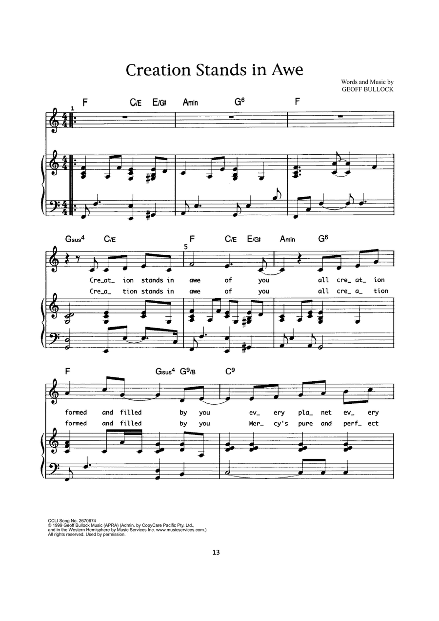 Creation Stands In Awe Creation Stands In Awe Piano, Vocal scores gallery preview page 1