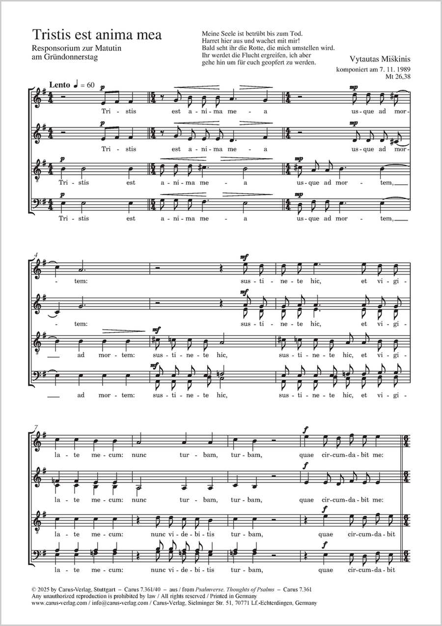 Tristis est anima mea Tristis est anima mea 4-Part scores gallery preview page 1