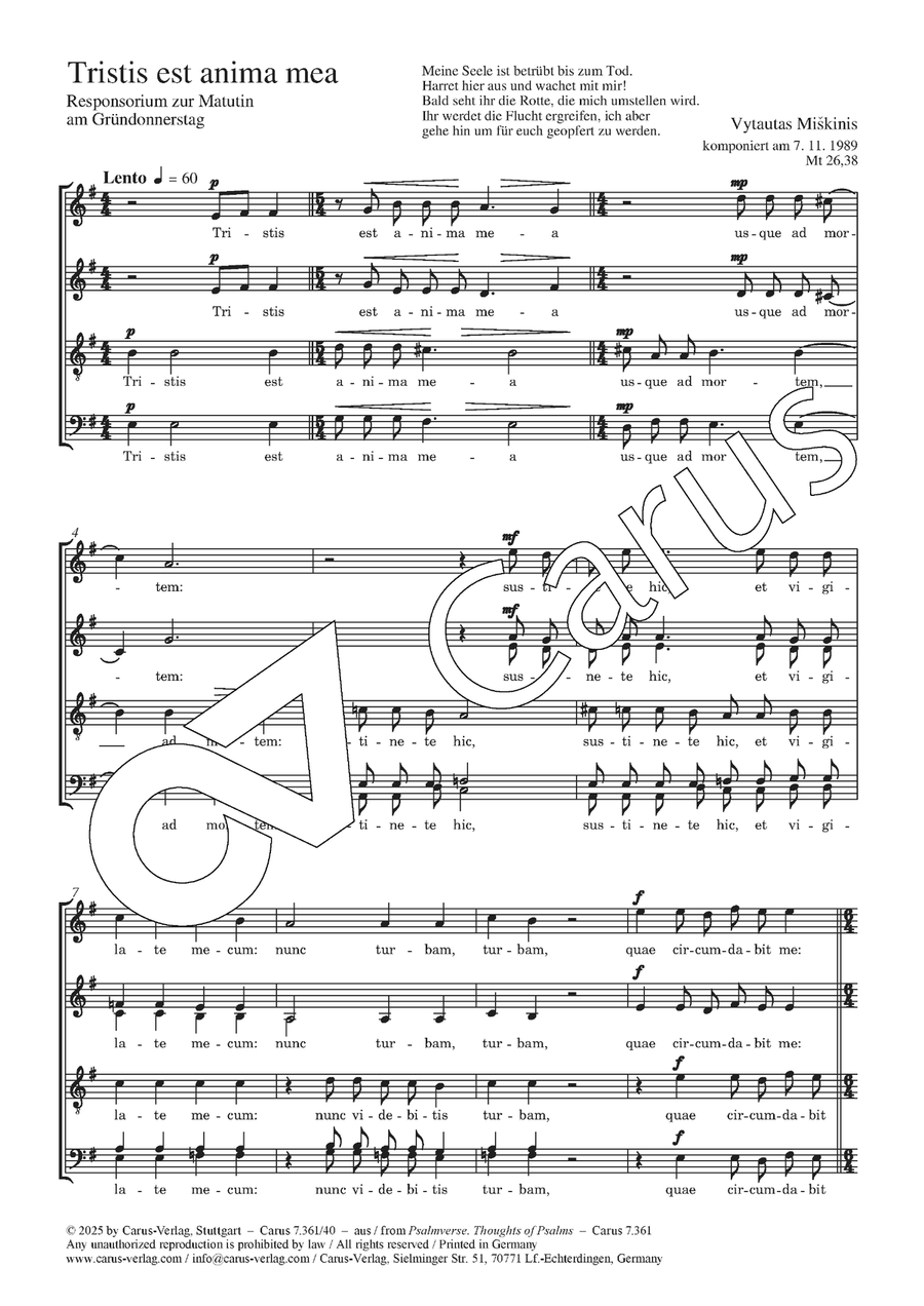 Tristis est anima mea Tristis est anima mea 4-Part scores gallery preview page 2