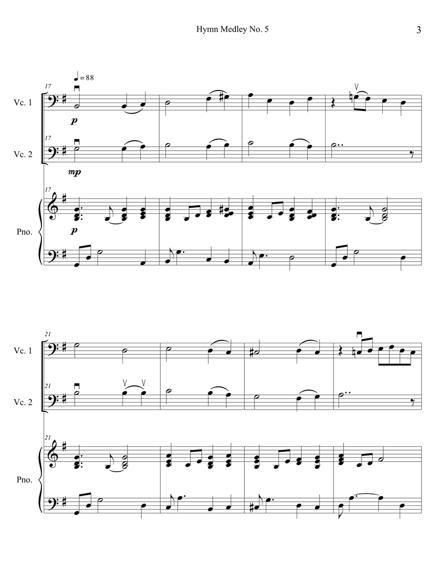 Hymn Medley No. 5 (Cello Duet with Piano Accompaniment) String Duet scores gallery preview page 3