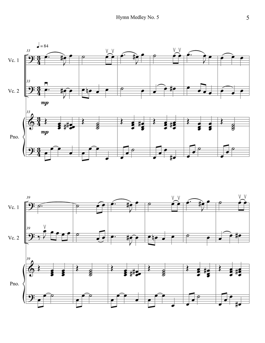 Hymn Medley No. 5 (Cello Duet with Piano Accompaniment) String Duet scores gallery preview page 5