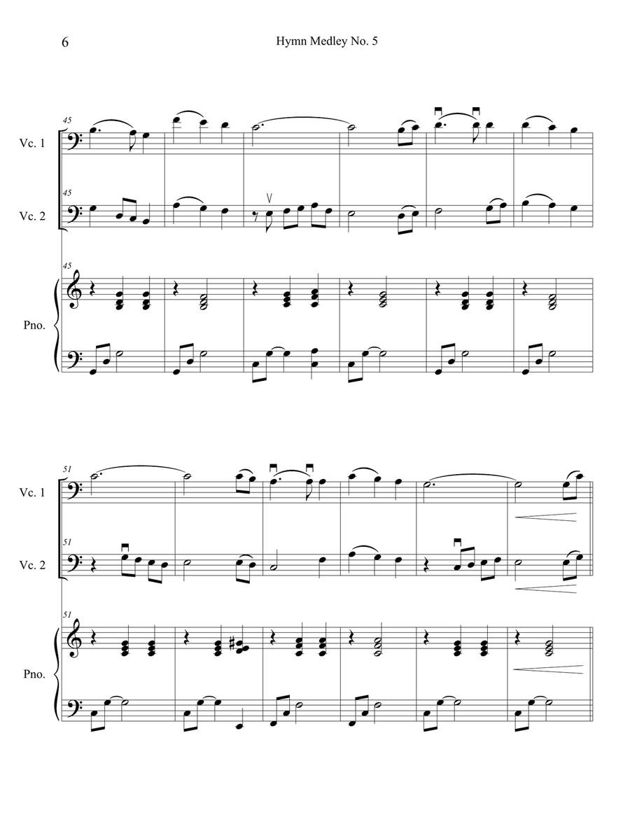 Hymn Medley No. 5 (Cello Duet with Piano Accompaniment) String Duet scores gallery preview page 6