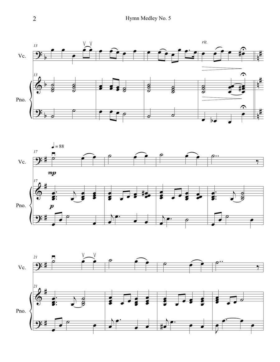Hymn Medley No. 5 (Cello Solo with Piano Accompaniment) Piano scores gallery preview page 2