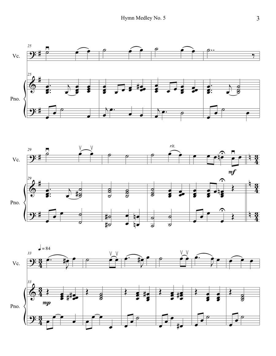 Hymn Medley No. 5 (Cello Solo with Piano Accompaniment) Piano scores gallery preview page 3
