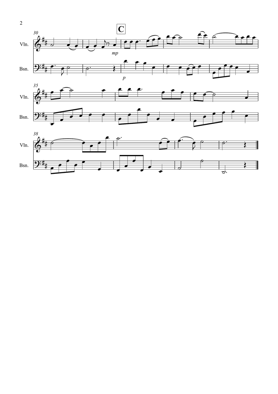 Shenandoah for Violin and Bassoon Duet Bassoon scores gallery preview page 2