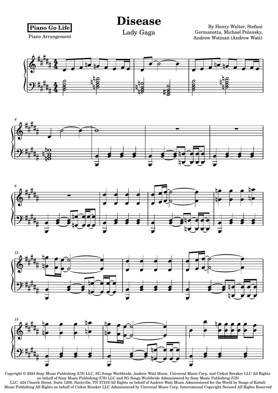 Disease Disease Piano Solo scores gallery preview page 1