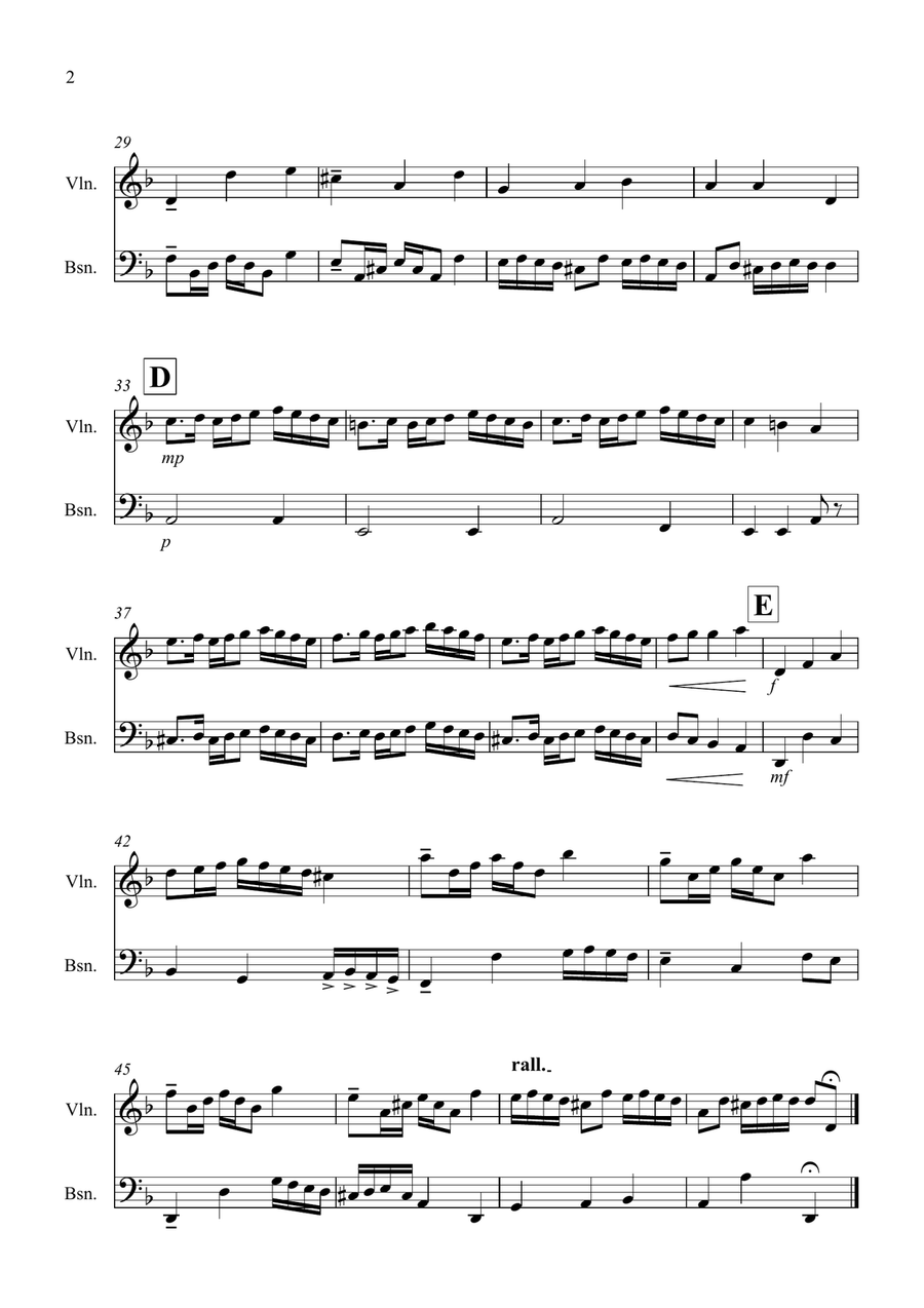 Rondeau (from Abdelazer) for Violin and Bassoon Duet Bassoon scores gallery preview page 2