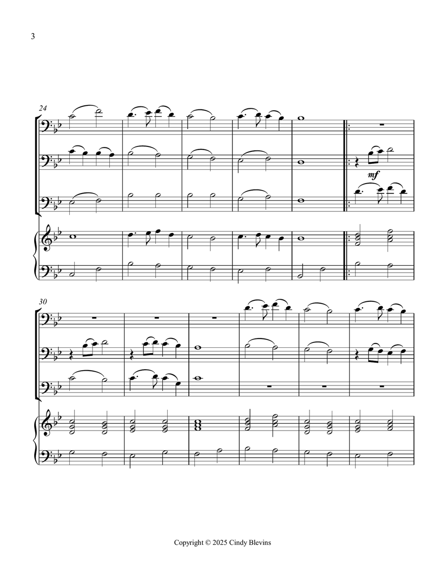 In the Bleak Midwinter, for Three Trombones and Piano Trombone Trio scores gallery preview page 4