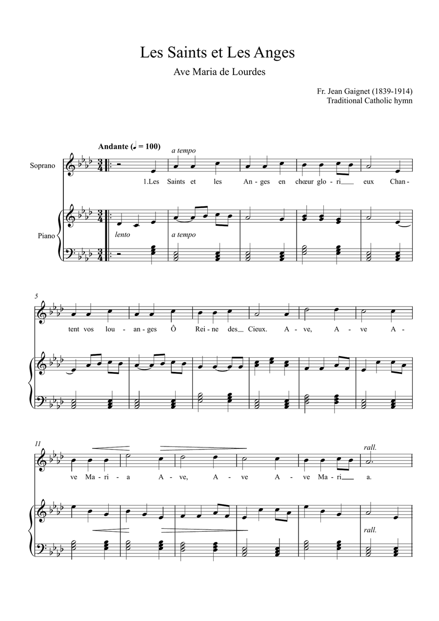 Les Saints et Les Anges (Ave Maria de Lourdes) Piano, Vocal scores gallery preview page 1