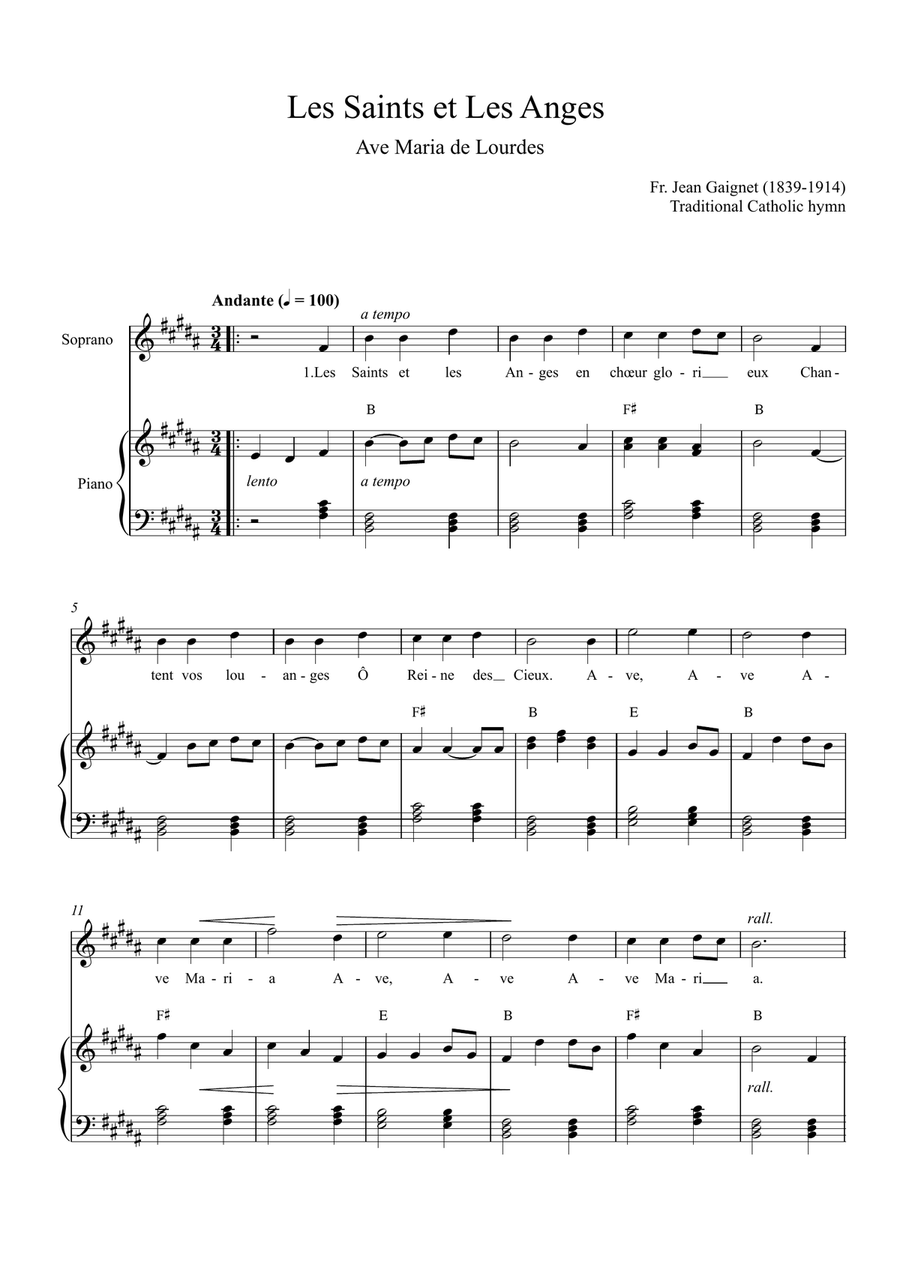 Les Saints et Les Anges (Ave Maria de Lourdes) Piano, Vocal scores gallery preview page 1