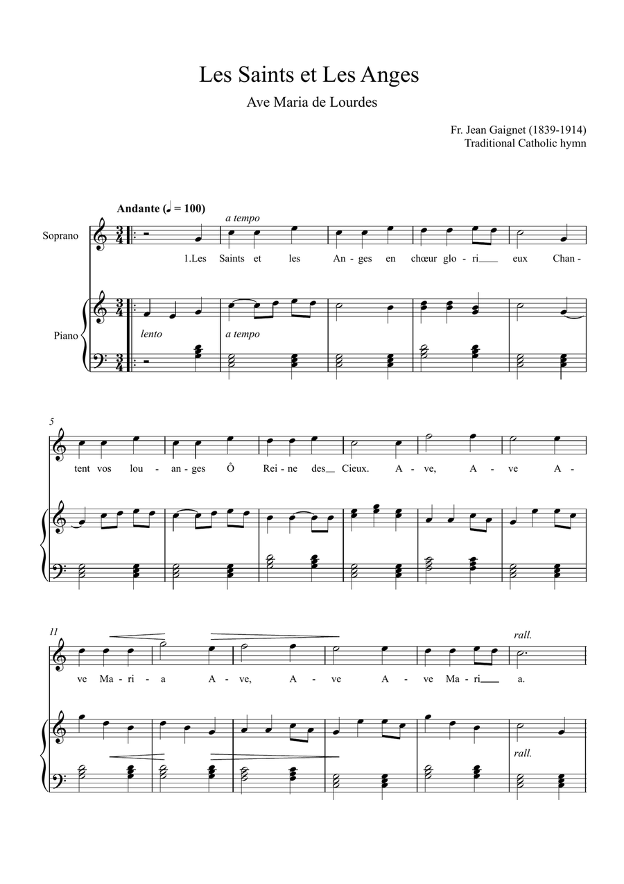 Les Saints et Les Anges (Ave Maria de Lourdes) Piano, Vocal scores gallery preview page 1