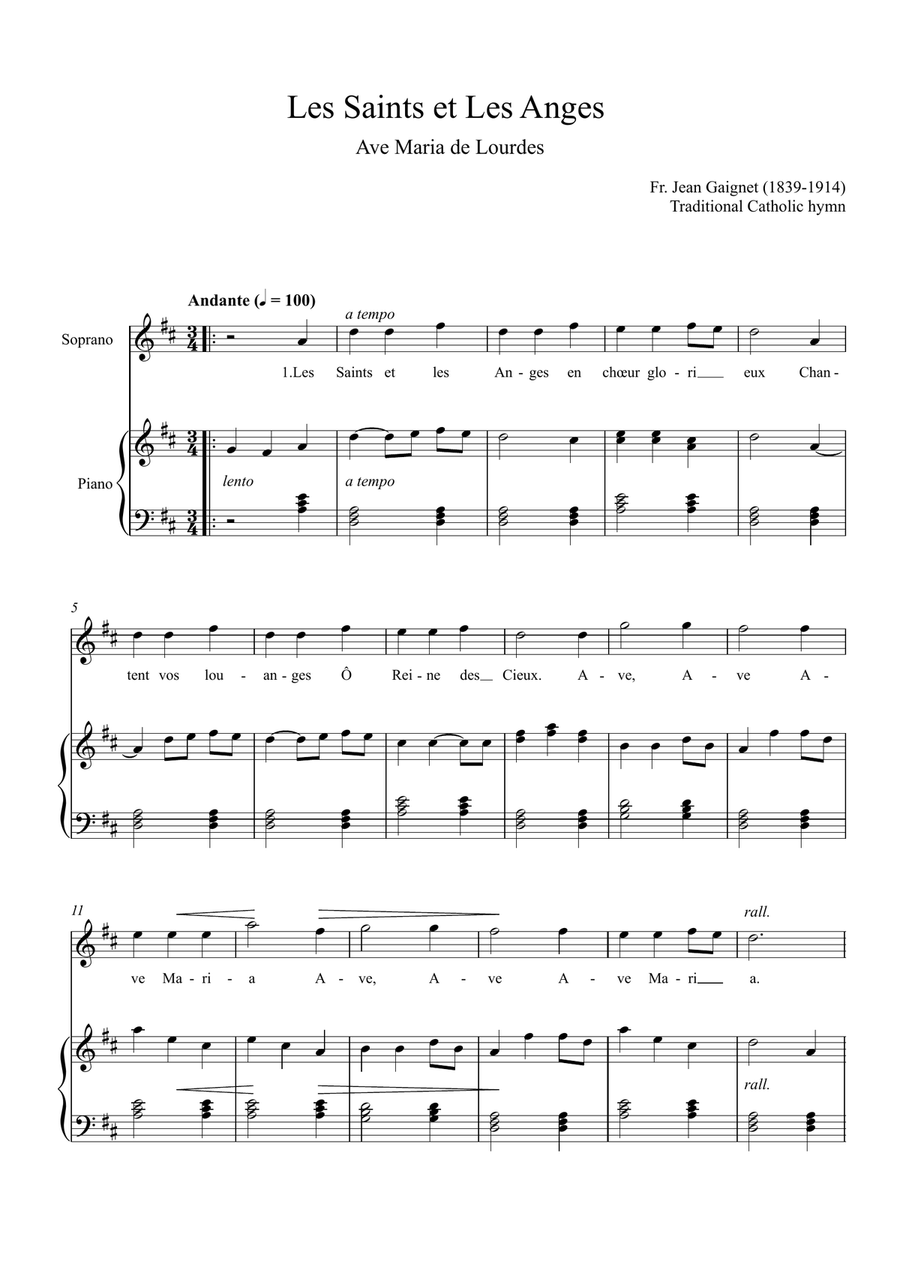 Les Saints et Les Anges (Ave Maria de Lourdes) Piano, Vocal scores gallery preview page 1