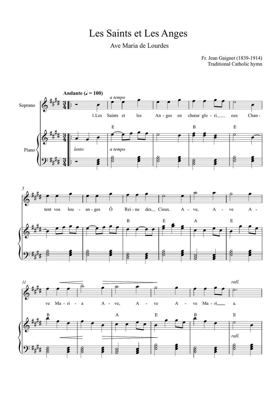 Les Saints et Les Anges (Ave Maria de Lourdes) Piano, Vocal scores gallery preview page 1