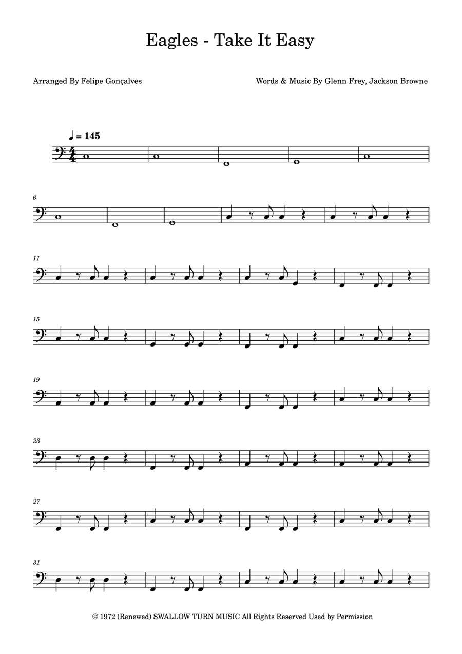 Take It Easy Take It Easy Bass Guitar scores gallery preview page 1