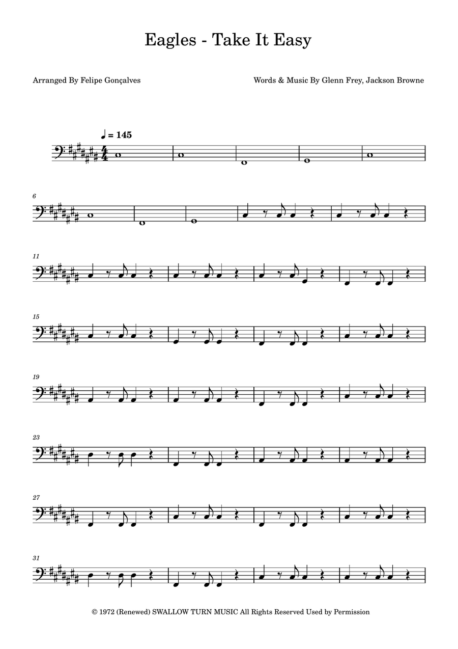 Take It Easy Take It Easy Bass Guitar scores gallery preview page 1