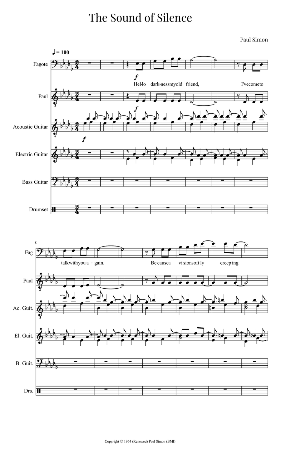 The Sound Of Silence - Score Only Concert Band scores gallery preview page 1