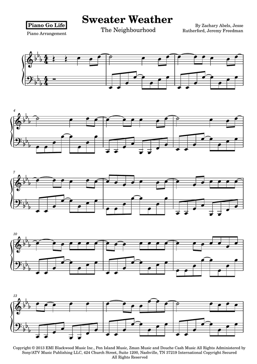 Sweater Weather Sweater Weather Piano Solo scores gallery preview page 1
