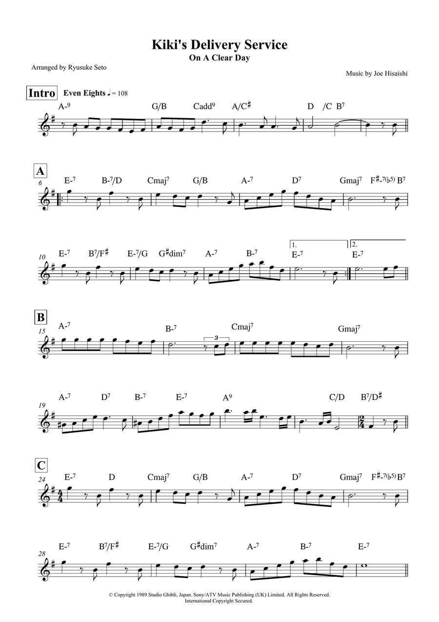 Kiki's Delivery Service (On A Clear Day) Piano scores gallery preview page 1