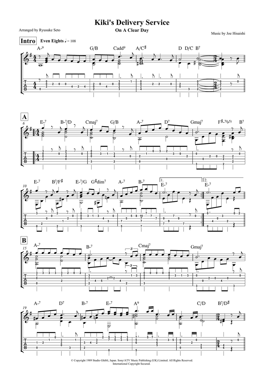 Kiki's Delivery Service (On A Clear Day) Acoustic Guitar scores gallery preview page 1