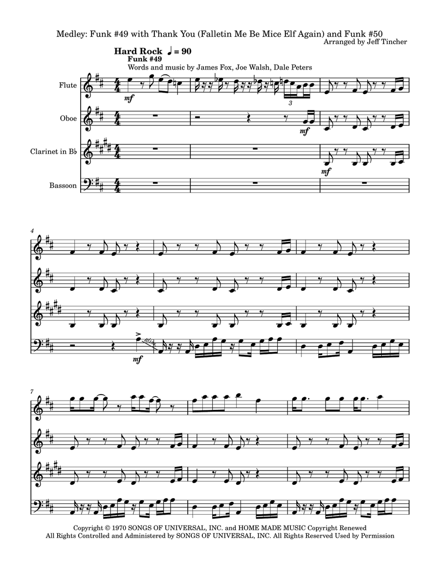 Medley: Funk #49 with Thank You (Falletin Me Be Mice Elf Again) and Funk 50 Woodwind Quartet scores gallery preview page 2