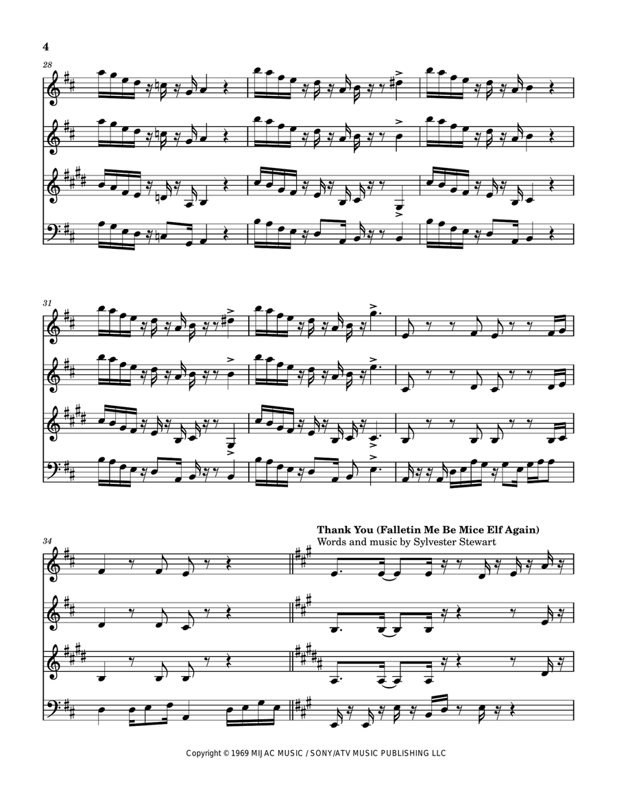Medley: Funk #49 with Thank You (Falletin Me Be Mice Elf Again) and Funk 50 Woodwind Quartet scores gallery preview page 5