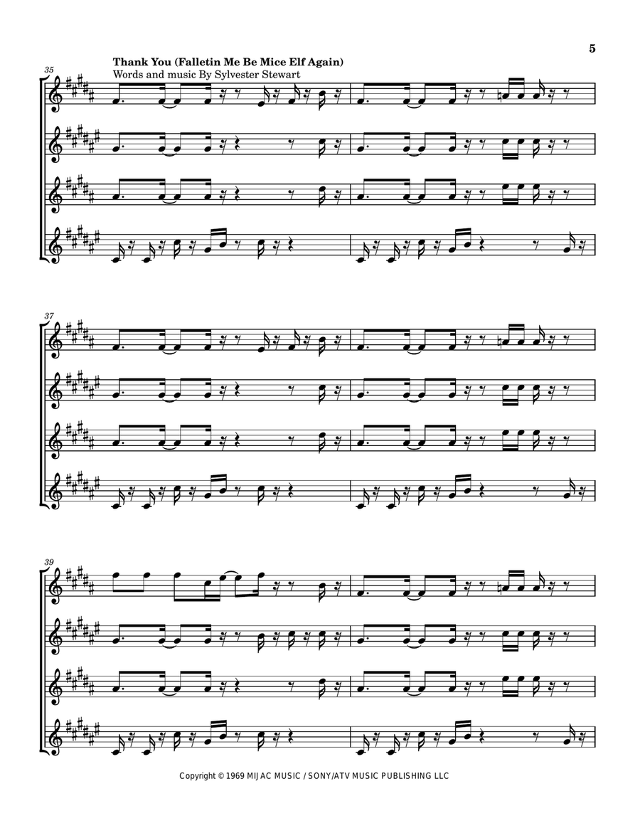 Medley: Funk #49 with Thank You (Falletin Me Be Mice Elf Again) and Funk 50 Saxophone Quartet scores gallery preview page 6