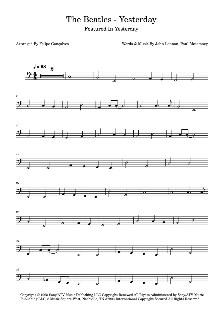 Yesterday Yesterday Bass Guitar scores gallery preview page 1