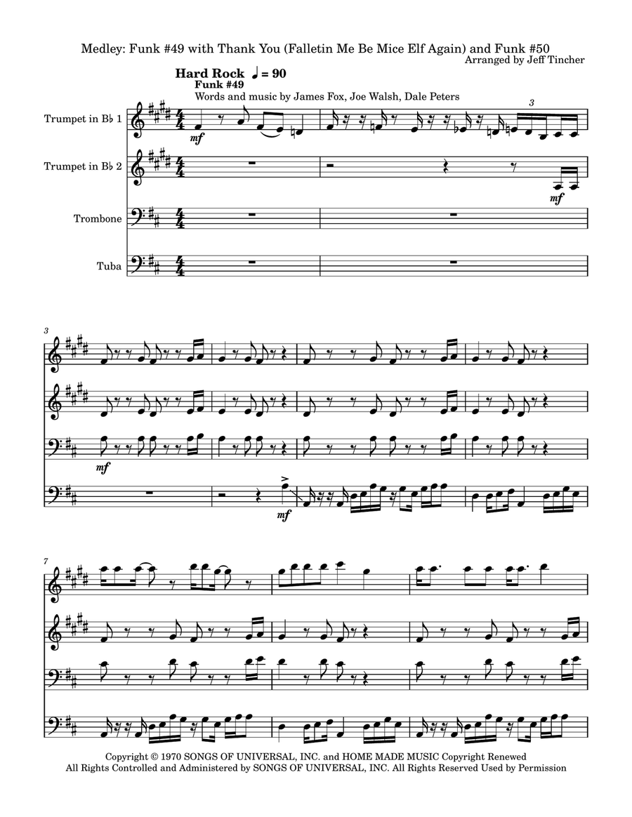 Medley: Funk #49 with Thank You (Falletin Me Be Mice Elf Again) and Funk 50 Brass Quartet scores gallery preview page 2