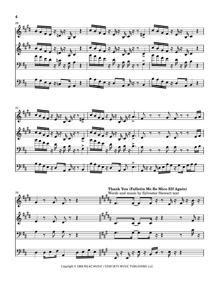 Medley: Funk #49 with Thank You (Falletin Me Be Mice Elf Again) and Funk 50 Brass Quartet scores gallery preview page 5