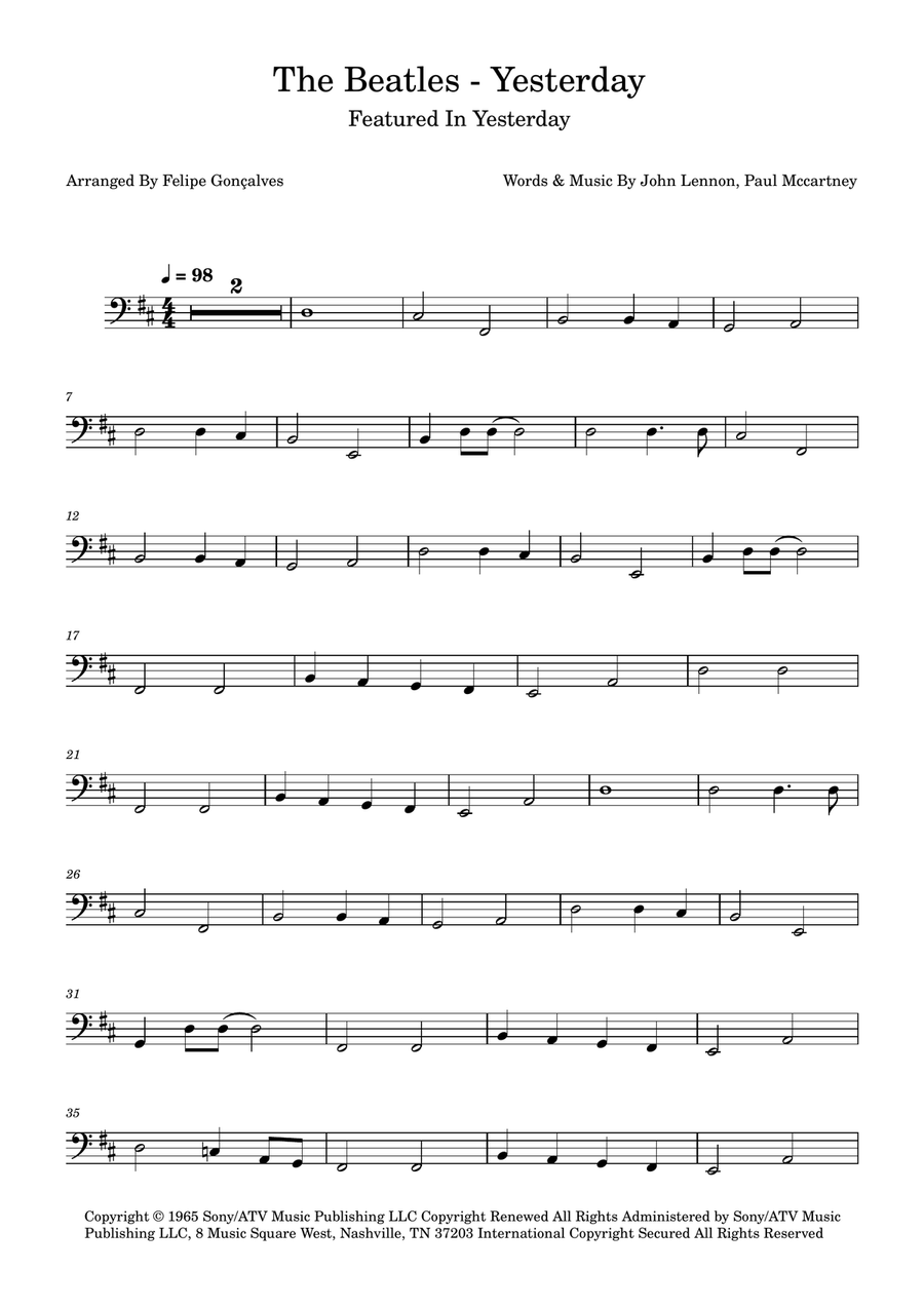 Yesterday Yesterday Bass Guitar scores gallery preview page 1