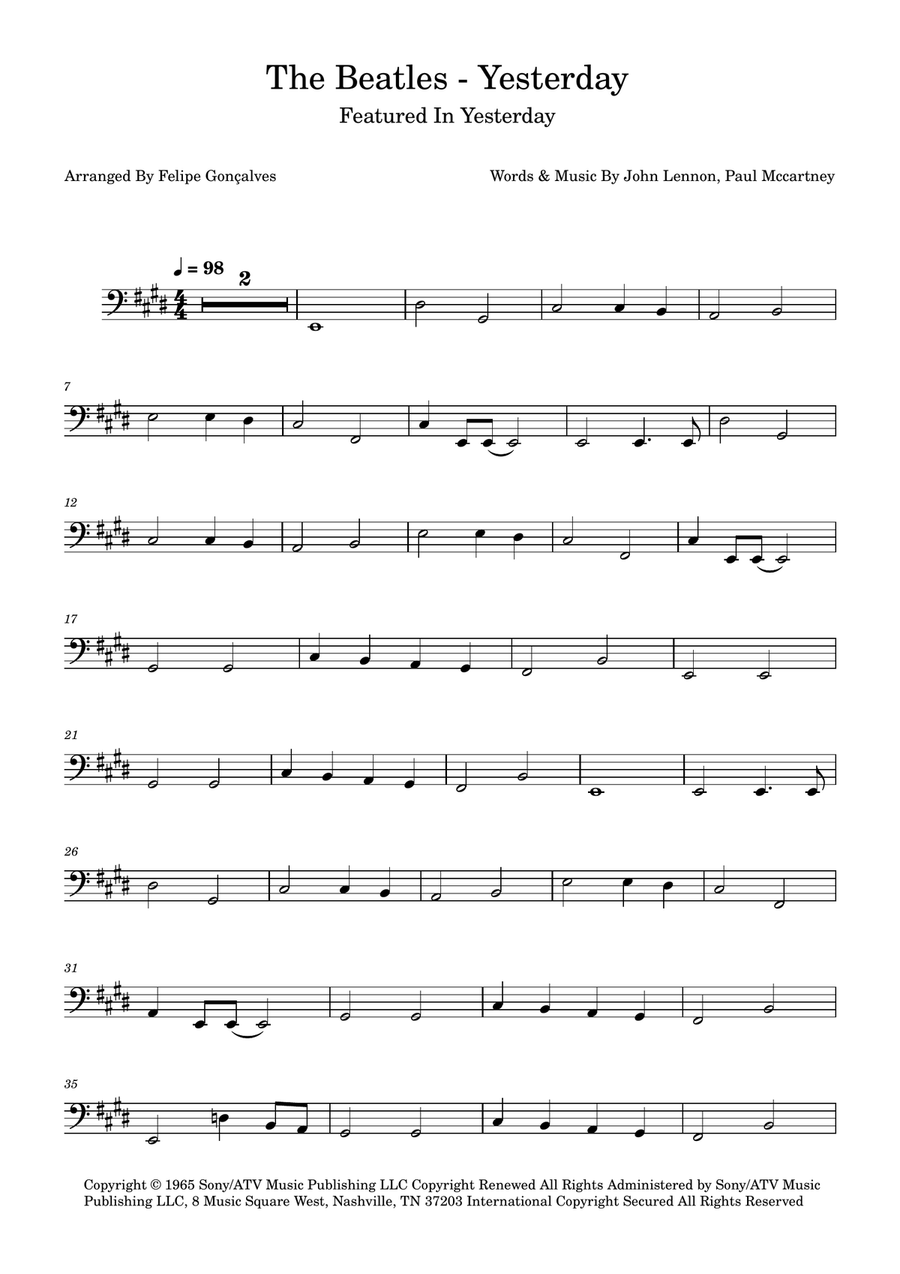 Yesterday Yesterday Bass Guitar scores gallery preview page 1