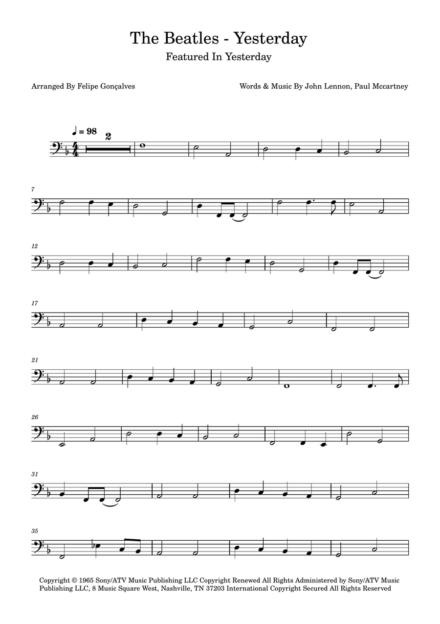 Yesterday Yesterday Bass Guitar scores gallery preview page 1