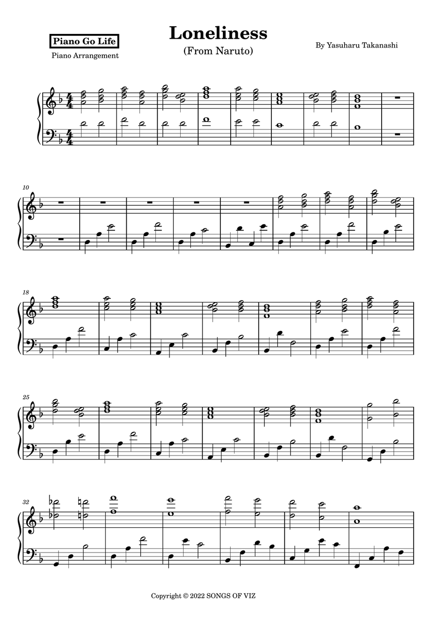 Loneliness Loneliness Piano Solo scores gallery preview page 1