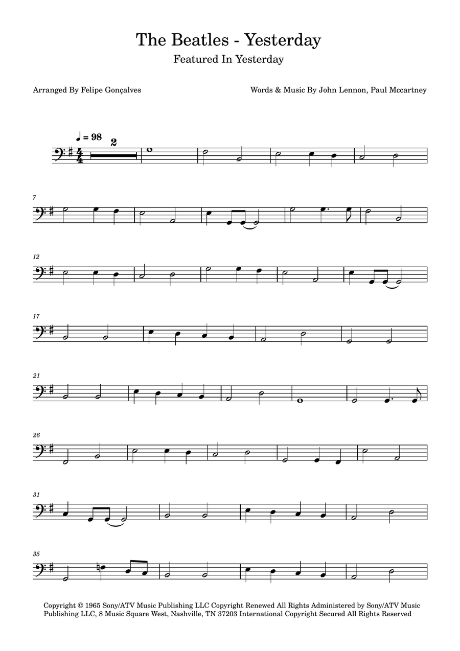 Yesterday Yesterday Bass Guitar scores gallery preview page 1