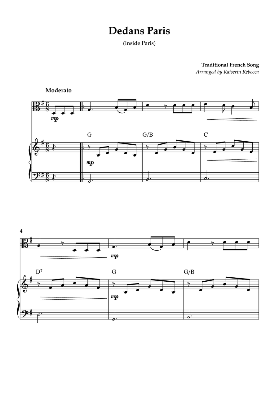 Dedans Paris (Inside Paris) Viola scores gallery preview page 1