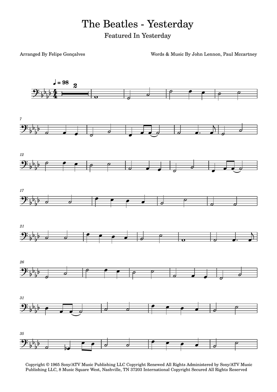 Yesterday Yesterday Bass Guitar scores gallery preview page 1
