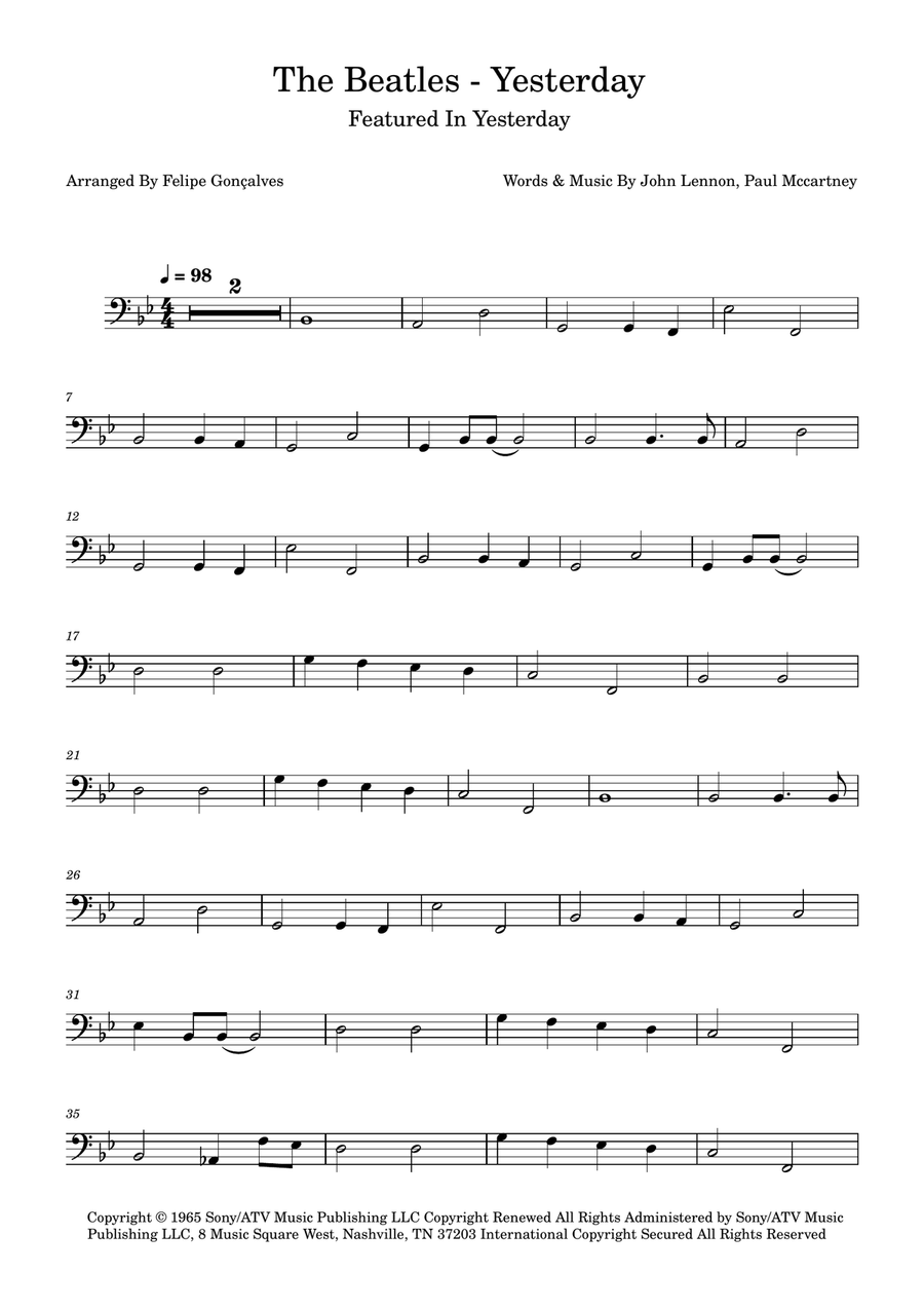 Yesterday Yesterday Bass Guitar scores gallery preview page 1