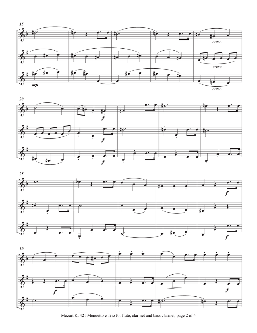 Three Menuetti by Mozart from K. 331, 282 and 421, arranged for 71 diverse instrumental trios Small Ensemble scores gallery preview page 5