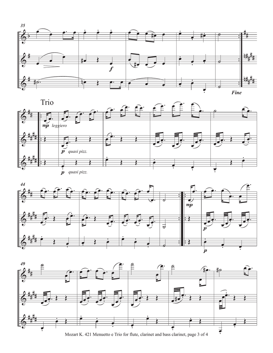 Three Menuetti by Mozart from K. 331, 282 and 421, arranged for 71 diverse instrumental trios Small Ensemble scores gallery preview page 6