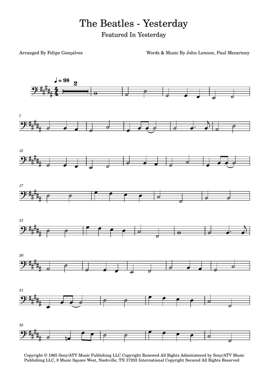 Yesterday Yesterday Bass Guitar scores gallery preview page 1