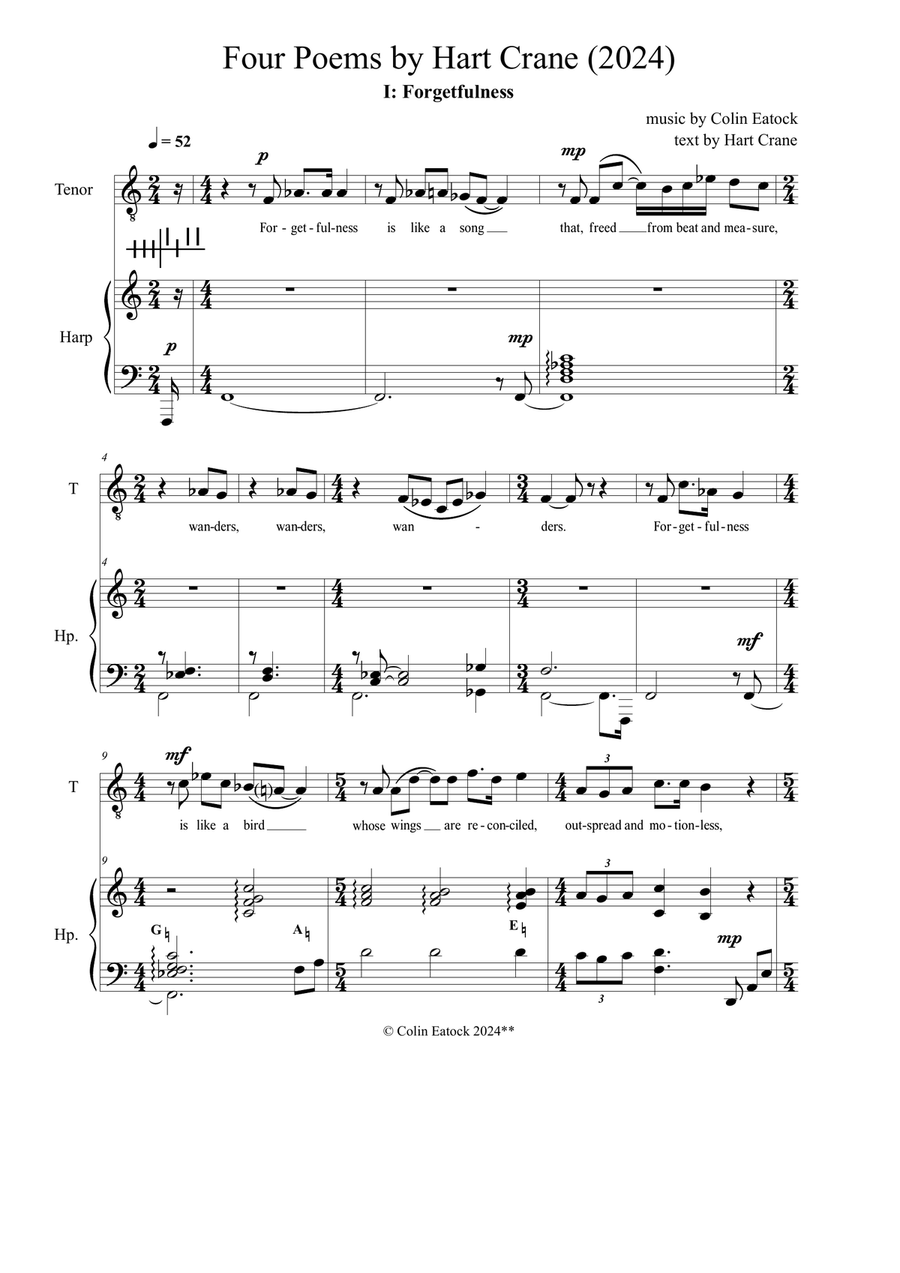 Four Poems by Hart Crane (2024) Harp scores gallery preview page 3