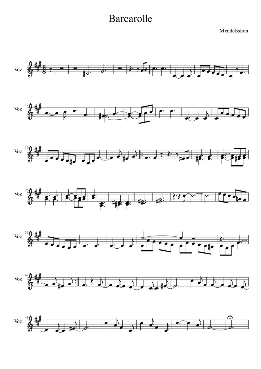 Barcarolle Barcarolle Piano, Vocal scores gallery preview page 1