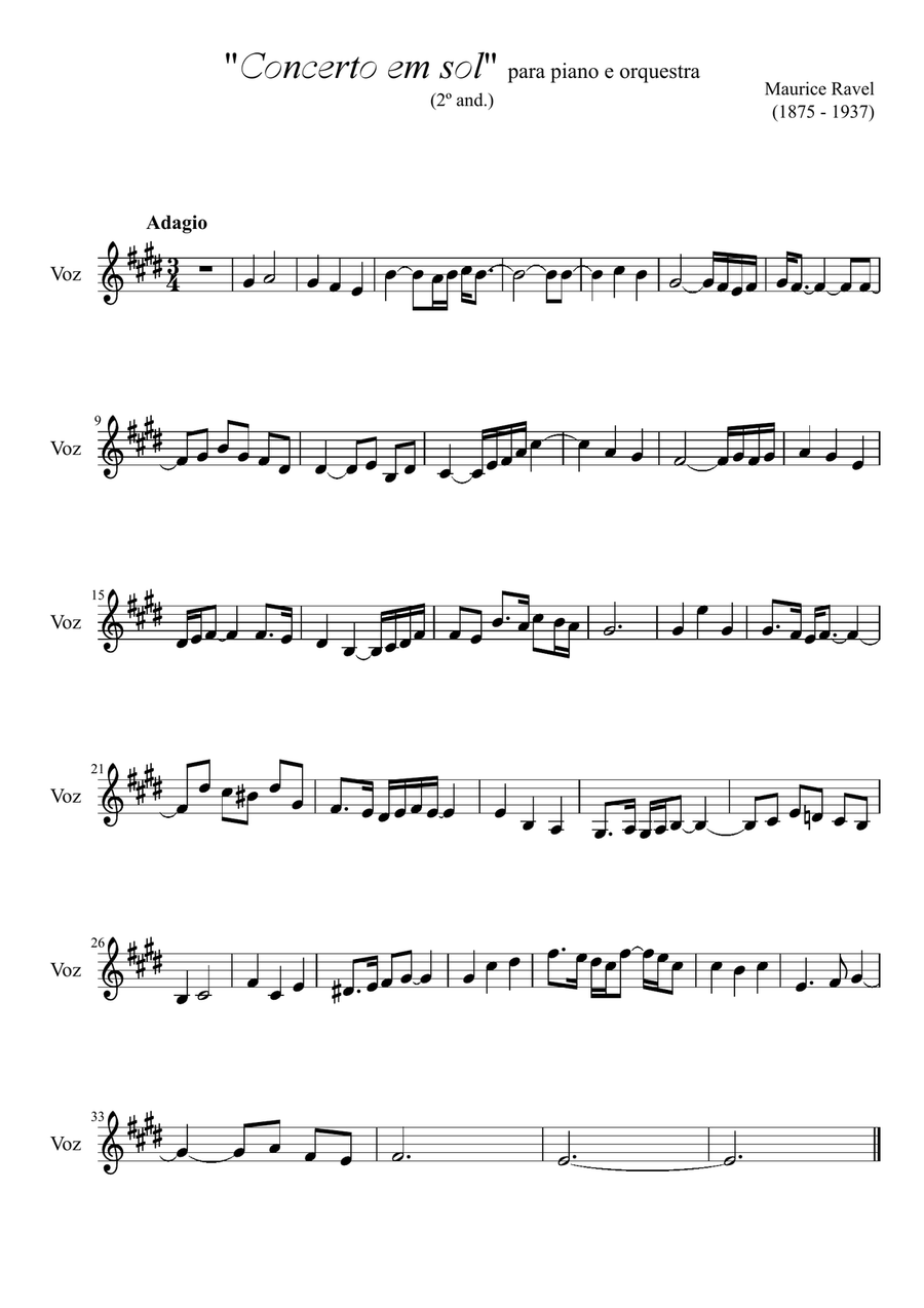 Piano Concerto in G (2nd. movement) Piano, Vocal scores gallery preview page 1