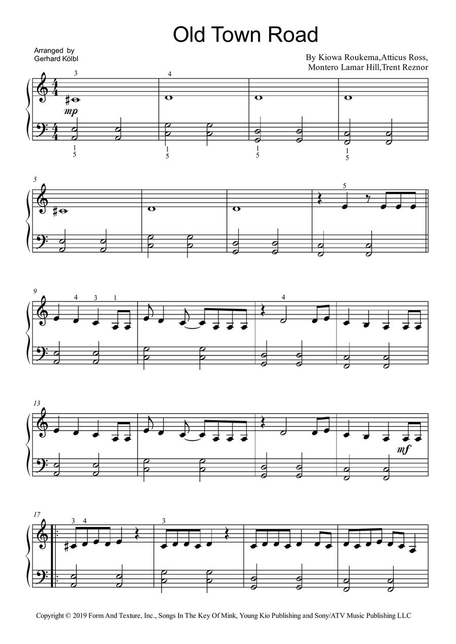 Old Town Road (I Got The Horses In The Back) Easy Piano scores gallery preview page 1