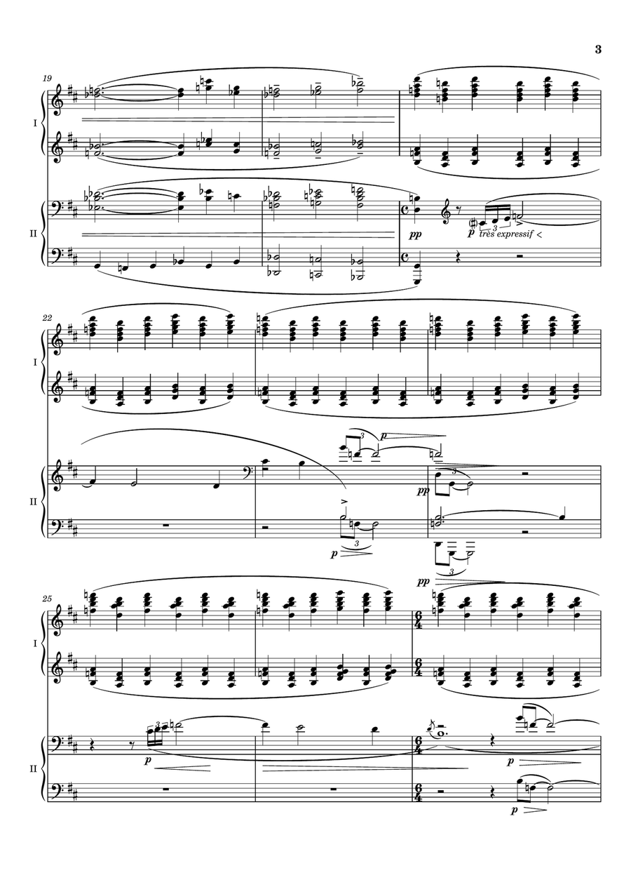 Claude Debussy - Trois Nocturnes for piano 4 hands 1. Nuages - CD 98 ; L.91 Original Piano Duet scores gallery preview page 3