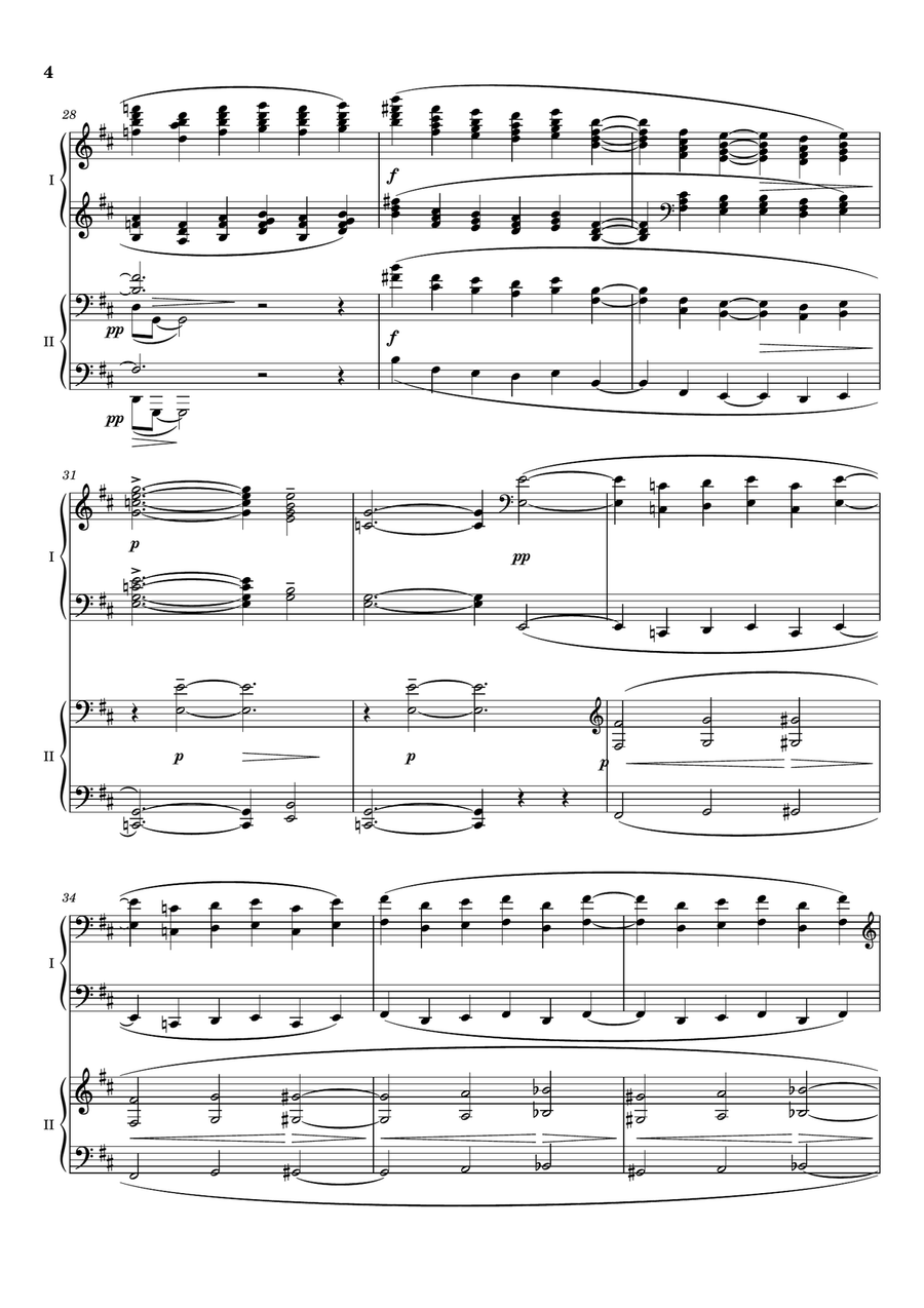 Claude Debussy - Trois Nocturnes for piano 4 hands 1. Nuages - CD 98 ; L.91 Original Piano Duet scores gallery preview page 4