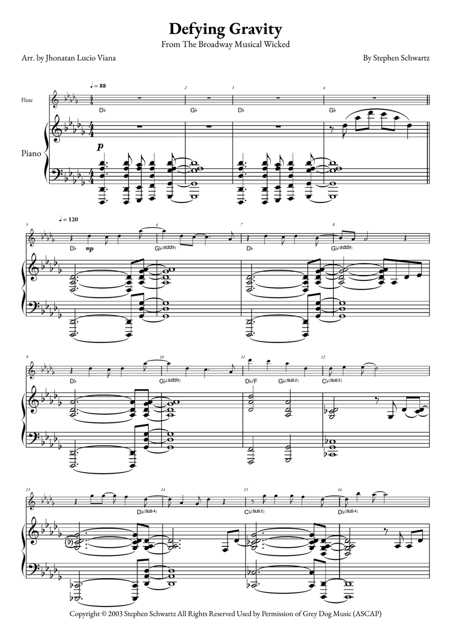Defying Gravity Flute scores gallery preview page 1
