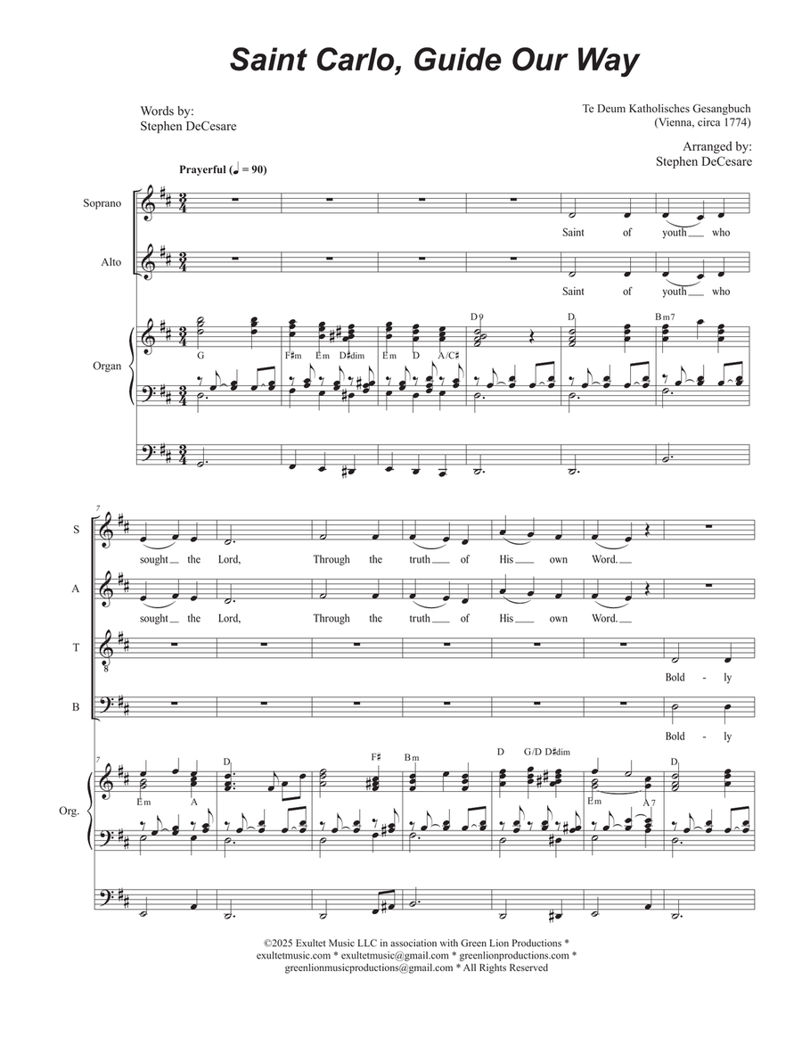 Saint Carlo, Guide Our Way (SATB) 4-Part scores gallery preview page 1