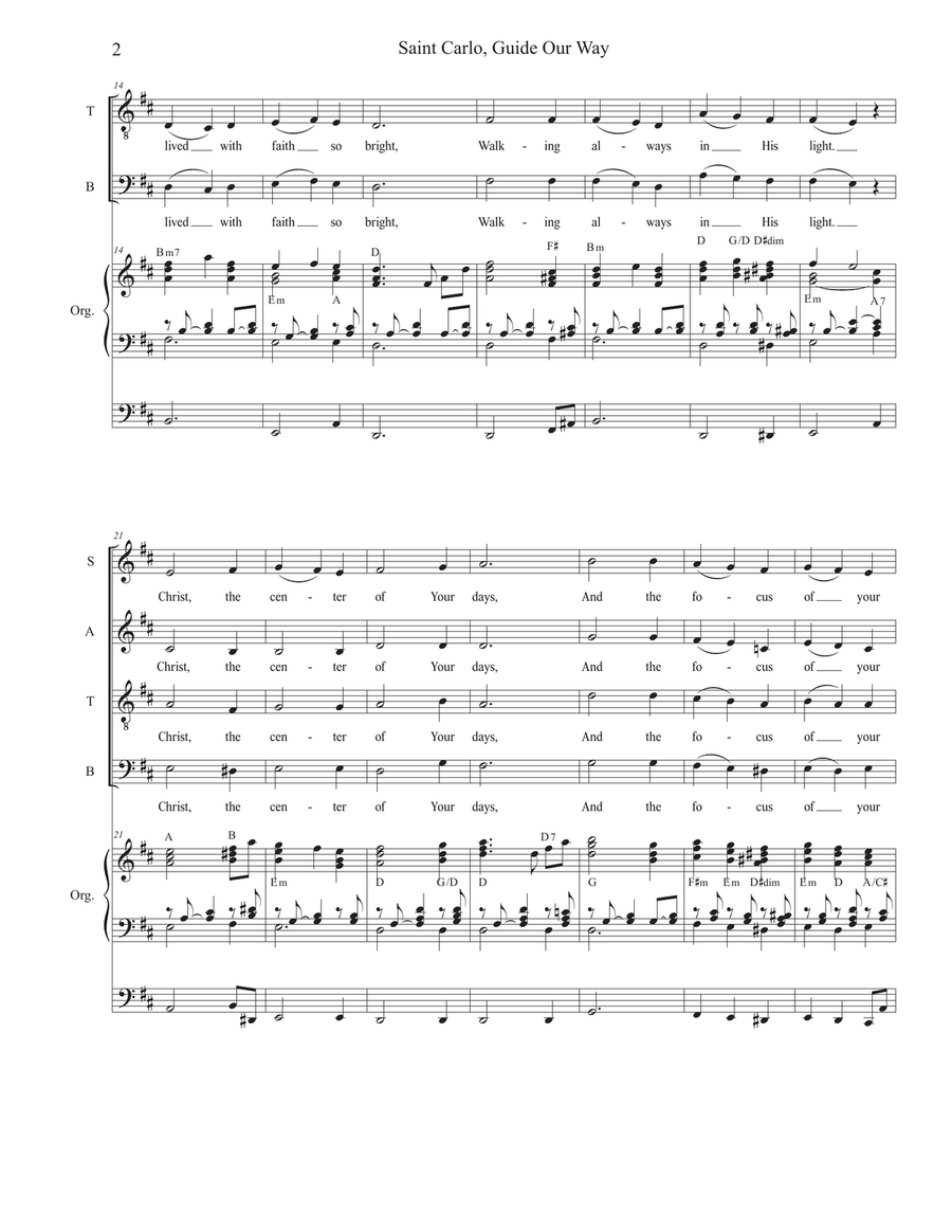 Saint Carlo, Guide Our Way (SATB) 4-Part scores gallery preview page 2