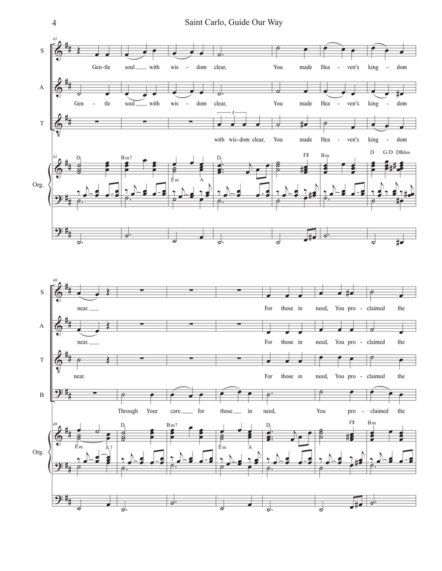 Saint Carlo, Guide Our Way (SATB) 4-Part scores gallery preview page 4